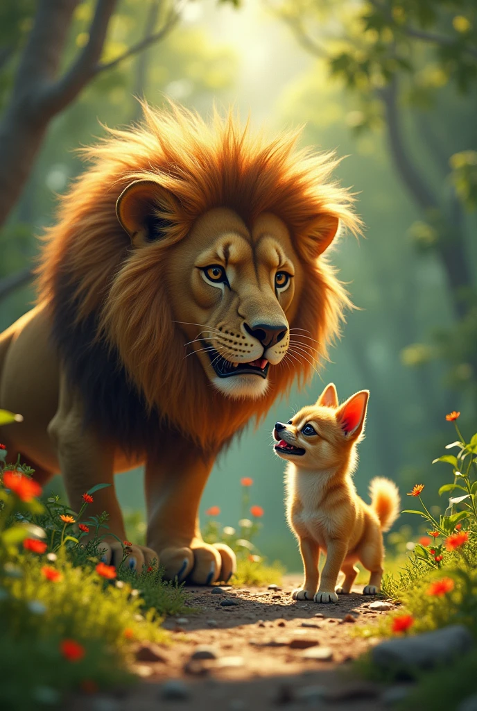 Chihuahua fighting a lion