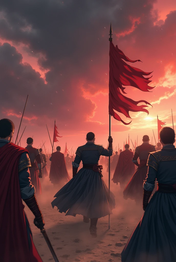 The royalists beginning to retreat . anime style