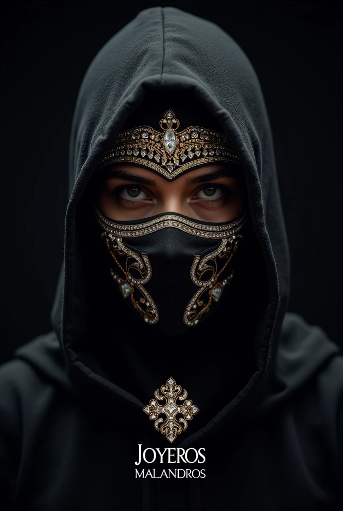 A logo for a jewelry store called Joyeros Malandros that includes a balaclava 
