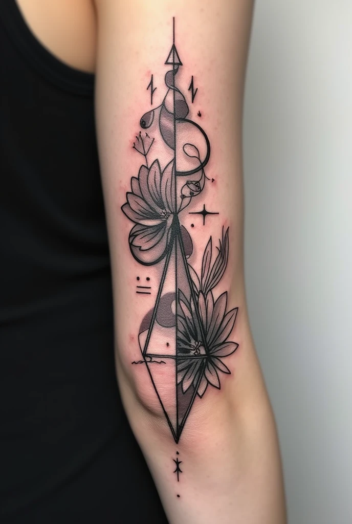 Tattoo design for women to cover a math equation, that it be black in color, for the left forearm and that it gets bigger, that DO NOT have flowers