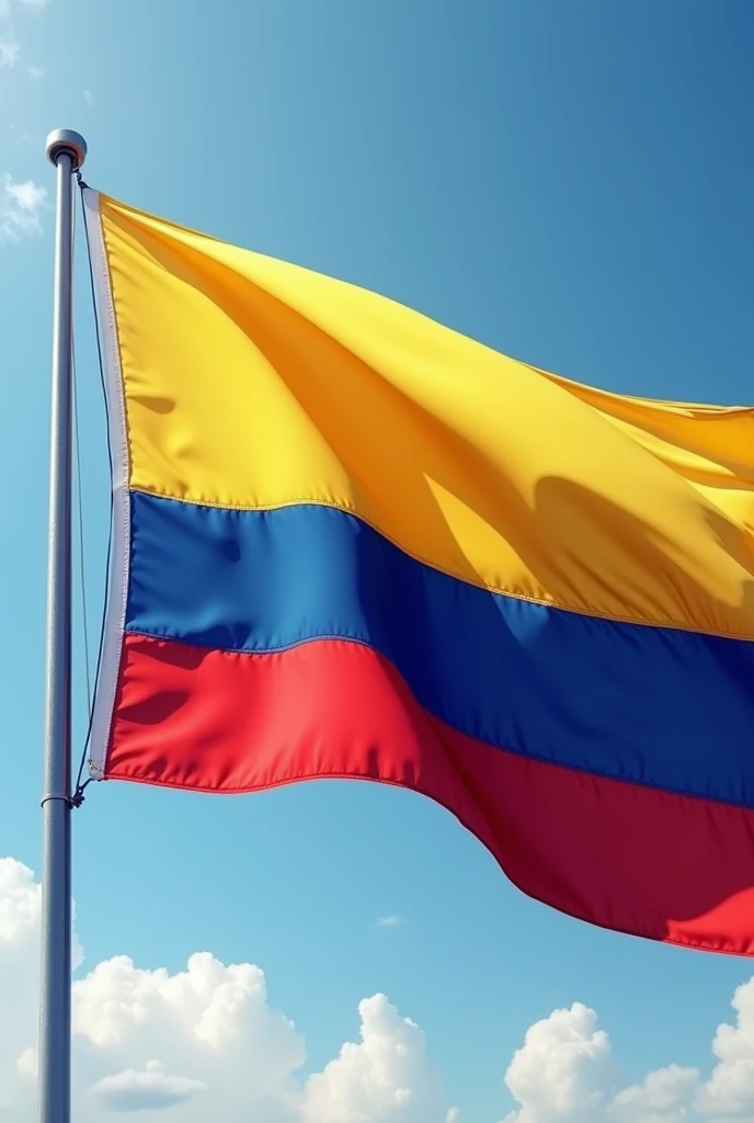 Create a realistic flag with a blue border and the colors of Colombia in the middle