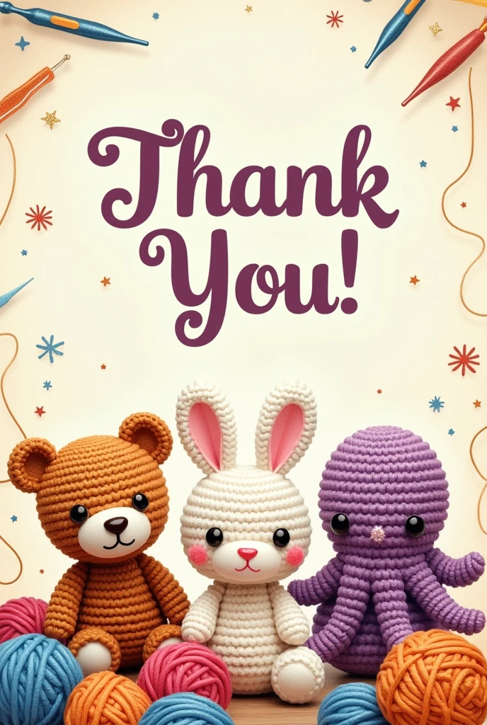 Create a thank you card for my amigurumi business called 'entre tejidos'