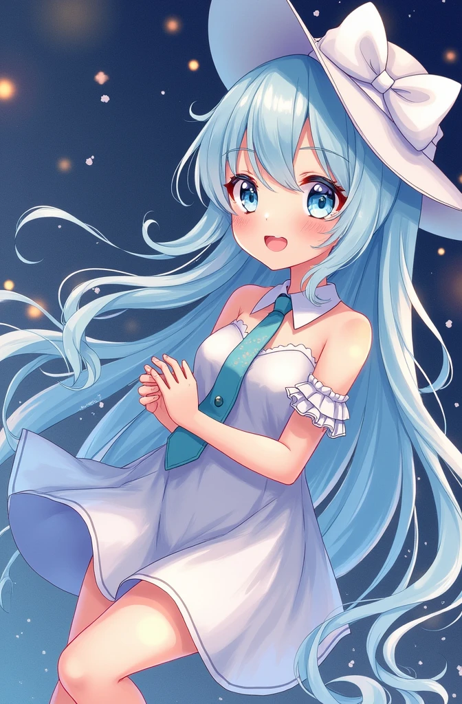 One person、Crystal clear light blue hair、Staring at me、Highest quality、High resolution、Watercolor、Highest quality、On the cheeks「be」Character、cute、Adorable、smile、happiness、