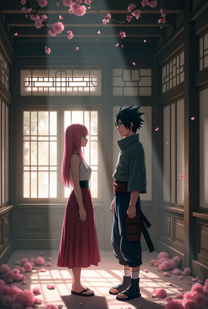 Sakura Haruno accompanied by renegade Sasuke Uchiha,In the Uchiha house together beautiful adults and beautiful 