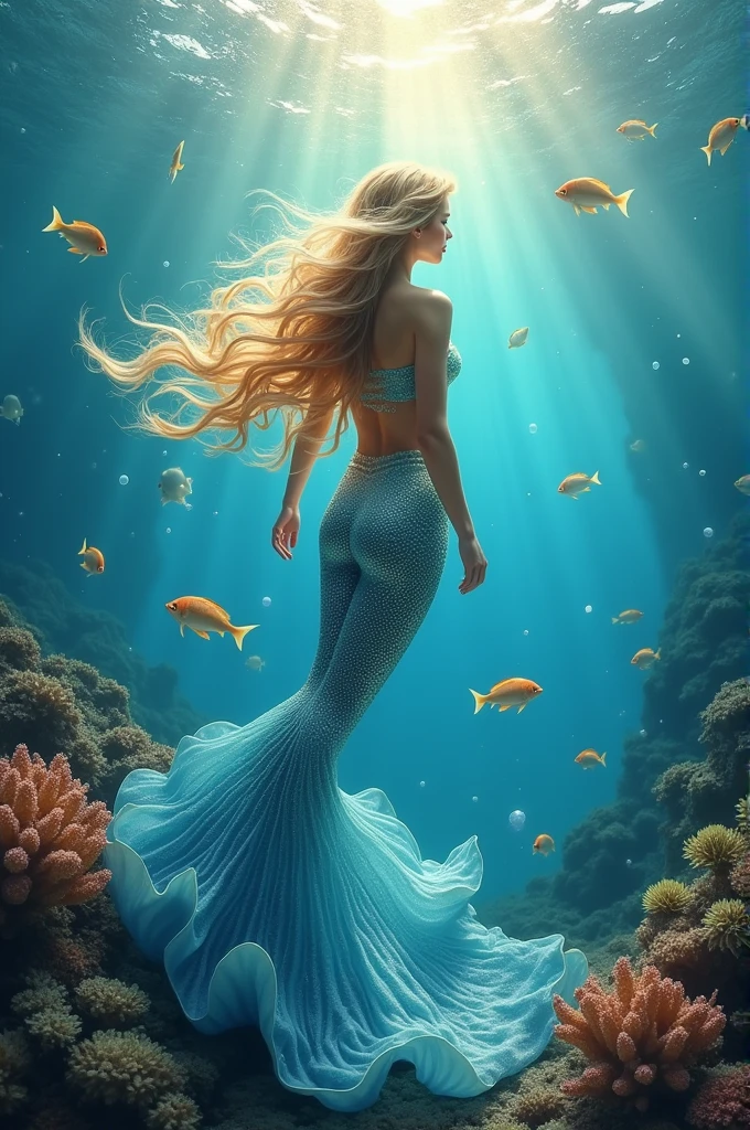 Blue and gold mermaid aesthetic wallpaper