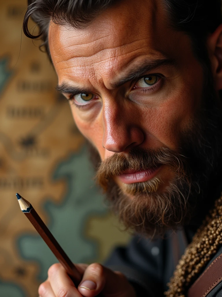 a brave man's face, a pencil