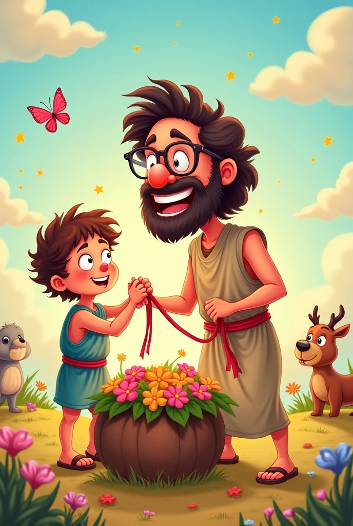 Children's caricature about Abraham and the sacrifice of his son