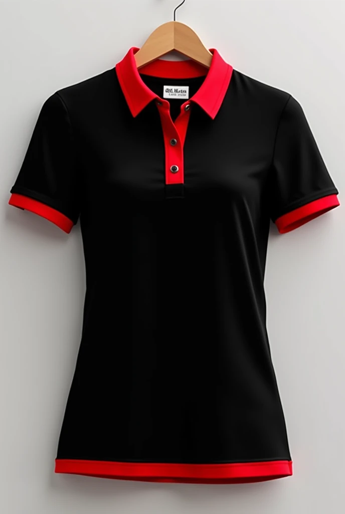 Create a plain tshirt with collar
Make boarders red and tshirt black
Make bottom tshirt also red