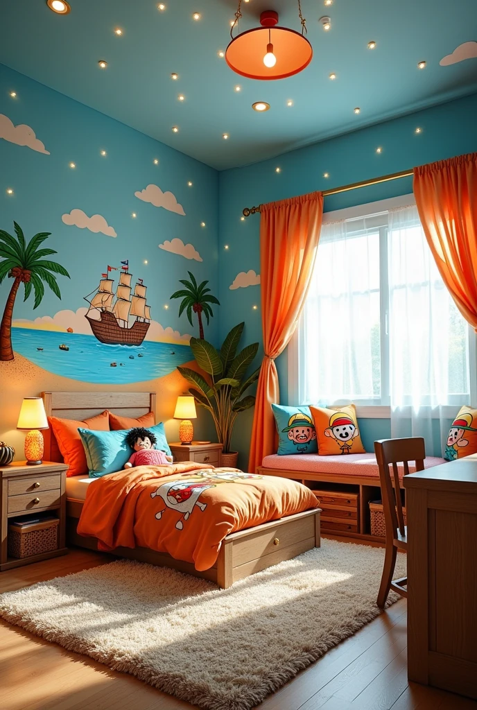 create a CHILDREN'S room with the ONE PIECE theme