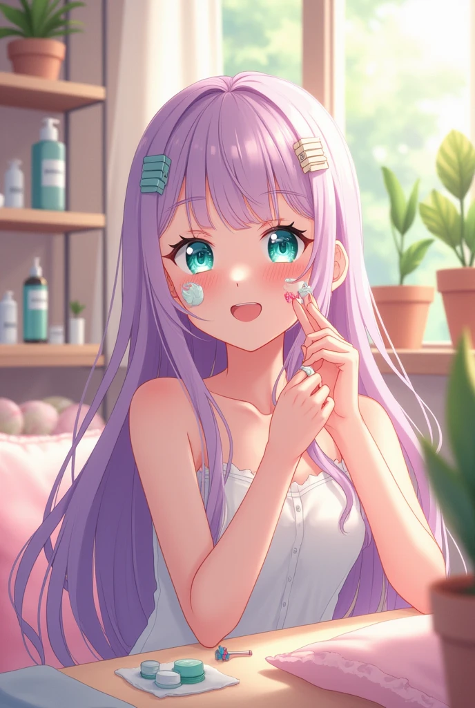 Anime girl doing skincare