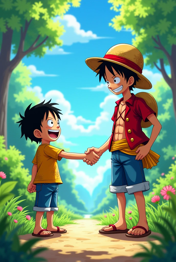 ??? Luffy meet his future self and give hand shake 