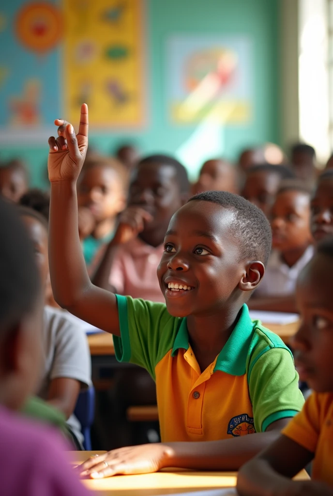 African boy named Dennis in a class with other students