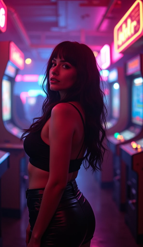 dark mood,
close up sexy plump 20 year old woman, (very nerd, geek clothes),
hip lines, hip bones, cleavage, seductive,dynamic pose,sexually suggestive,
BREAK
dark place, arcade club, neon signs, pubs, neon lights, lasers, orange lights,
girls at background, arcade machines at background
masterpiece that captures the essence and atmosphere of a cyberpunk arcade club ,
atmospheric haze, photorealistic, color graded cinematic, atmospheric lighting, epic atmosphere,
(film grain,Zenit Helios,petzval lens, swirly bokeh,shallow depth of field:1.6),
(rimlight, backlighting, smoke and foggy, raylights), 1990s vintage RAW photo,