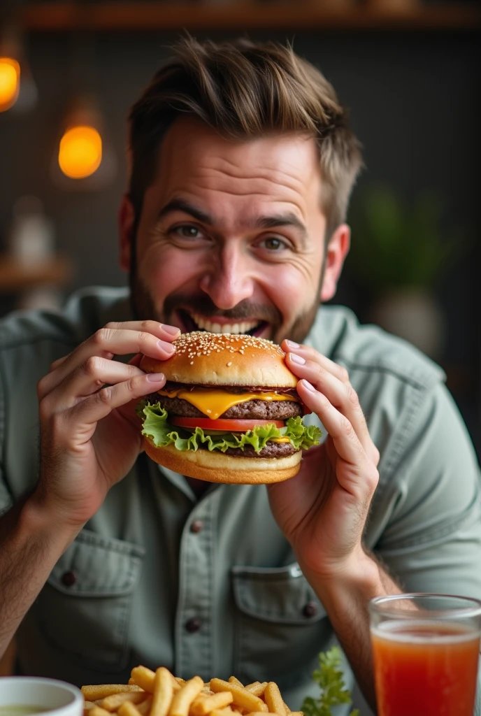 Man eating a delicious burger