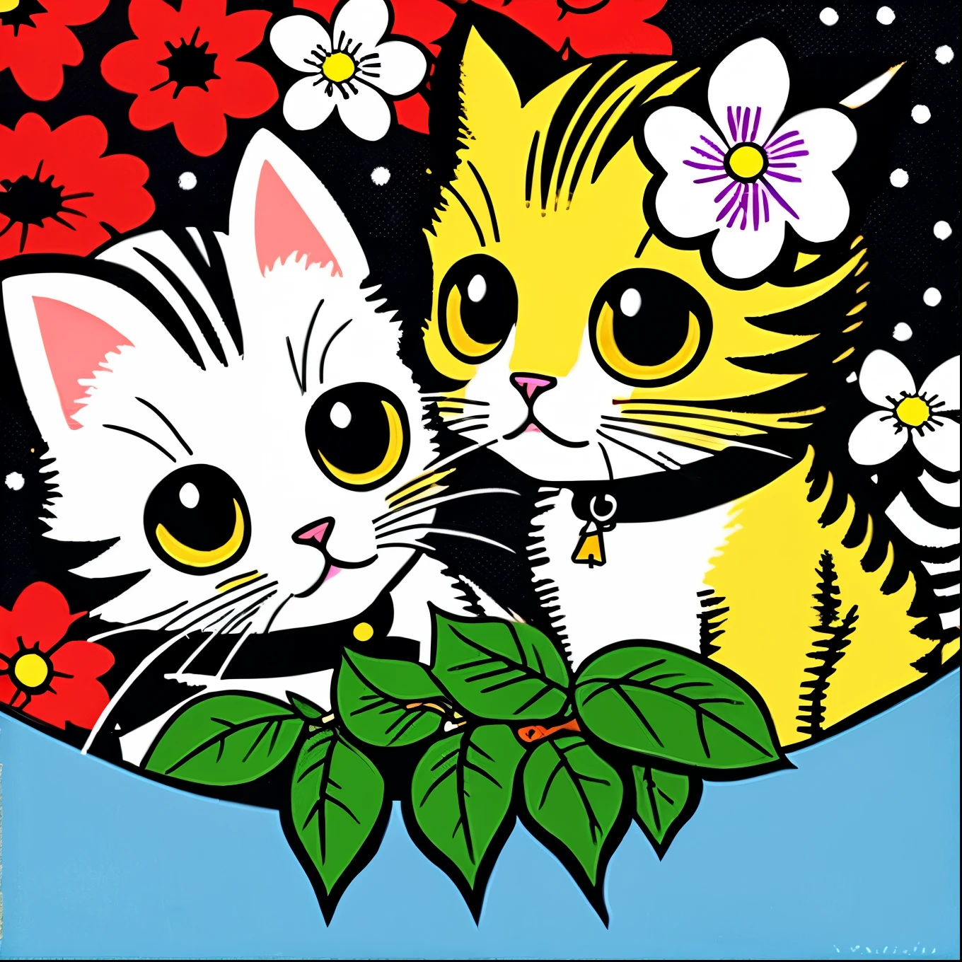 Two kittens and flowers, by Roy Lichtenstein, pop art