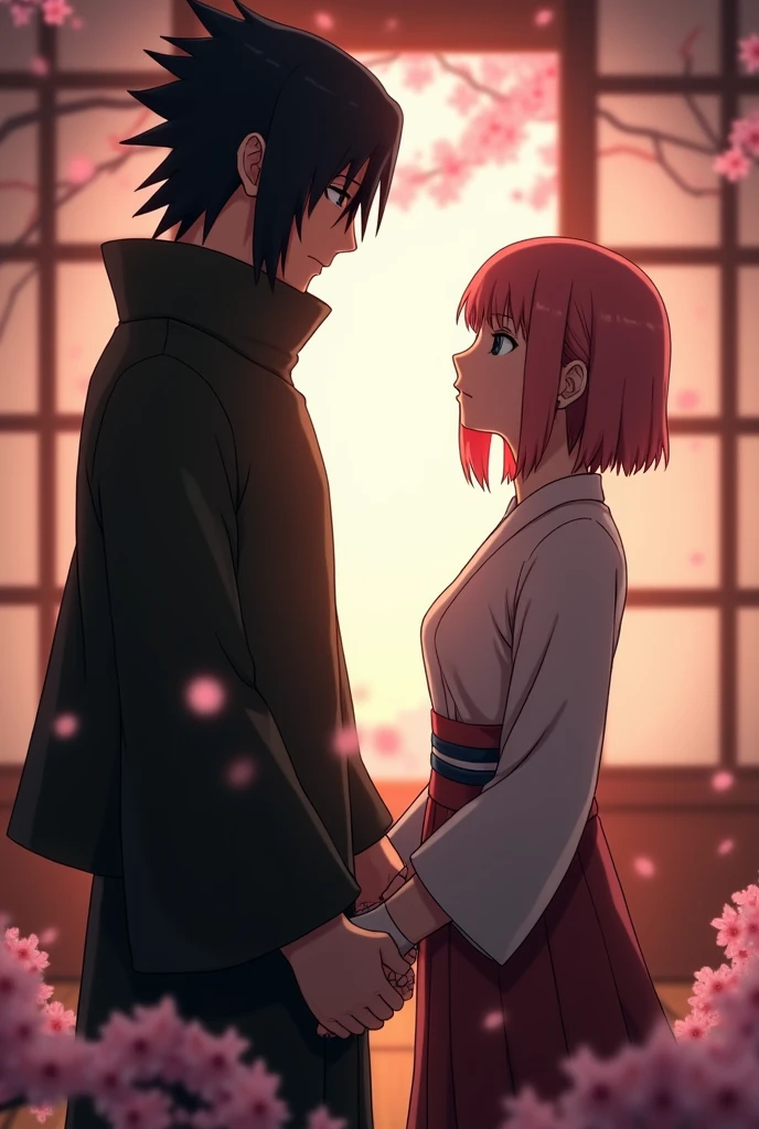Short-haired Sakura Haruno accompanied by the renegade Sasuke Uchiha,In the Uchiha house together beautiful adults and beautiful,making Sarada