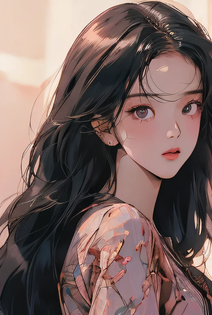a beautiful detailed portrait of Kim jisoo, extremely detailed eyes and face, longeyelashes, delicate feminine features, elegant expression, beautiful flowing black hair, detailed high-quality realistic rendering, cinematic lighting, warm soft color palette, intricate details, masterpiece, photorealistic, 8k