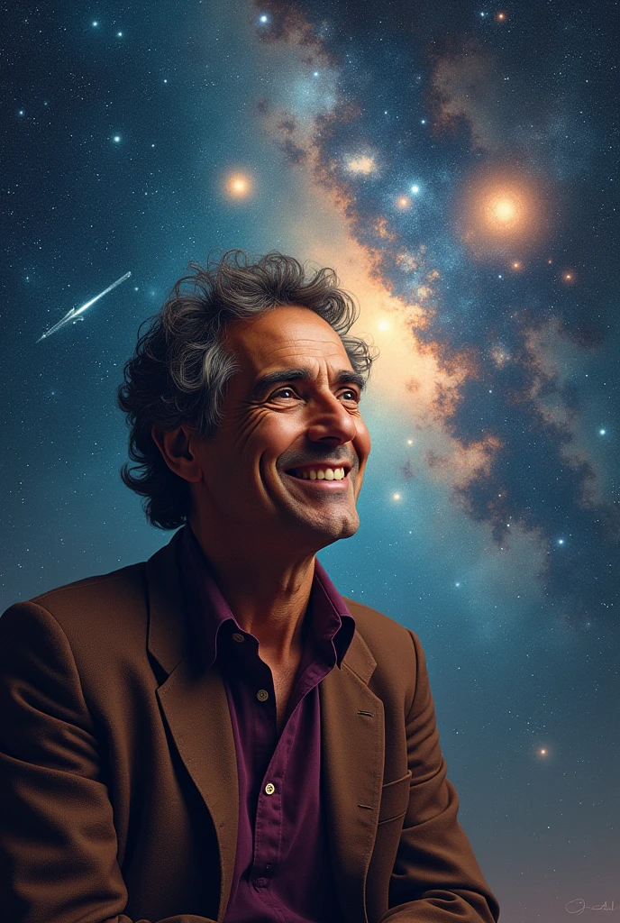 Exact Picture of Carl Sagan having background of universe and his space exploration work 