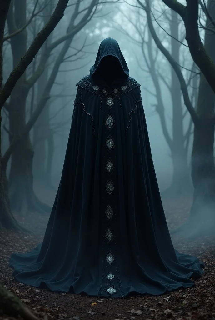 This cloak is made of a deep, dense black fabric, that absorbs the light around it and provides a solid protection against cursed energies. The cloak is cold to the touch and has a texture that feels almost liquid, allowing negative energy to not affect its user