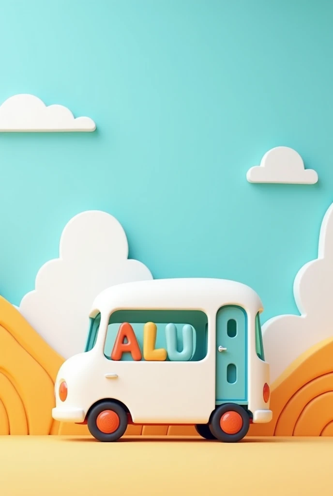 a travel bus but in a creative style with the word ALU on it and the bus is white, a very simple drawing without much detail 