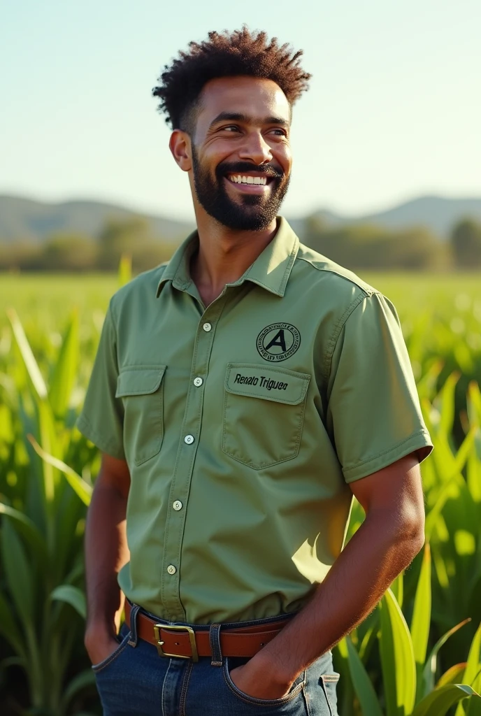 Create the design of a short-sleeved social shirt with the IDAF logo, name Renato Trigueiro and function Agricultural Technician. Just do the shirt with the front and back part.