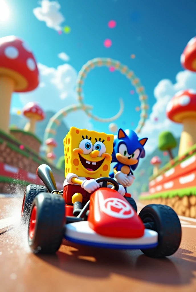 SpongeBob and sonic Mario kart turn in to a toy