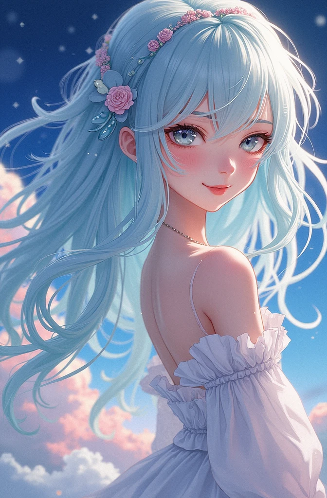 One Woman、Crystal clear light blue hair、look at me、Highest quality、High resolution、Highest quality、cute、Adorable、smile、happiness、20th Generation