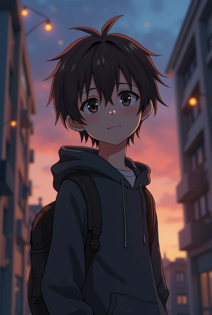Appearance: 1 old teenager,70 tall, brown hair and dark eyes, simple clothes and a timid, cold expression.
art style: アニメ