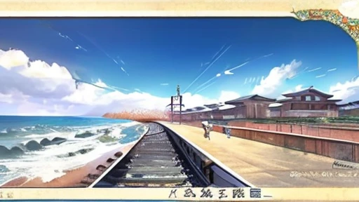 The platform of an old, small station、Train departure and arrival points、Seaside