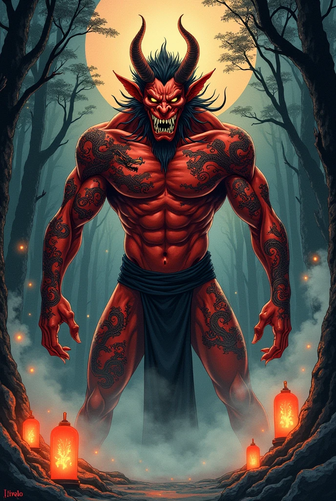 Design me a 2D Japanese demon