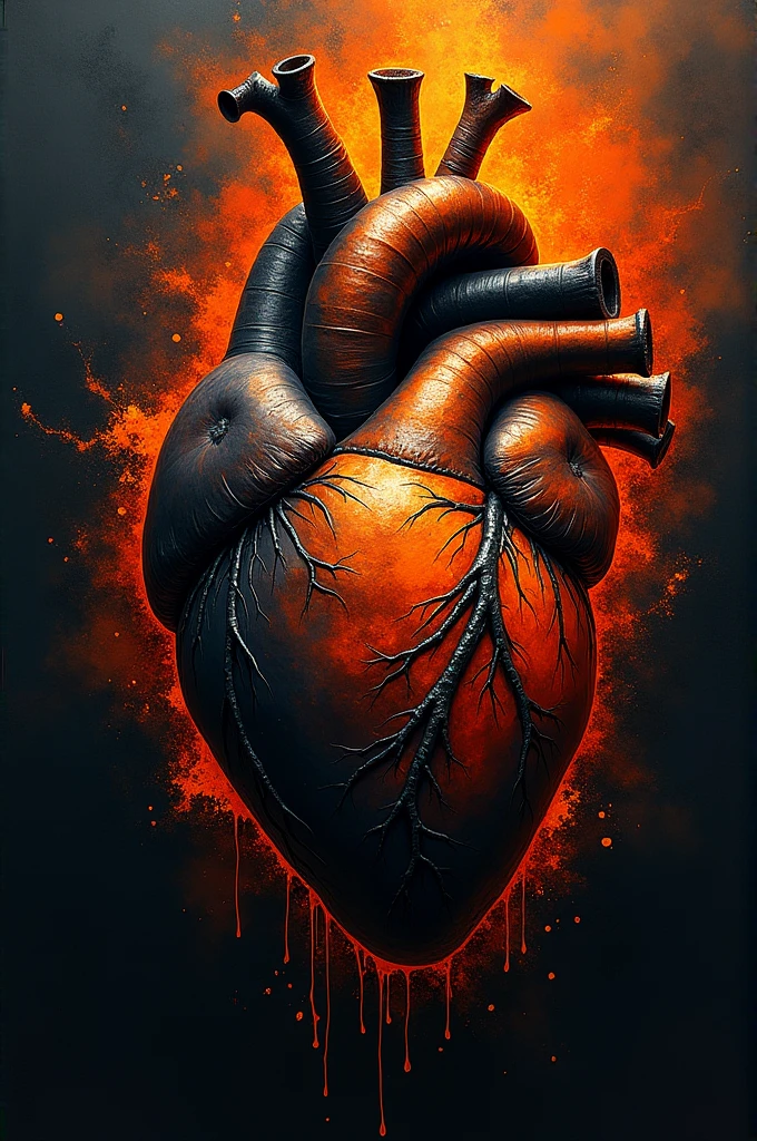 Make a human heart in black and orange