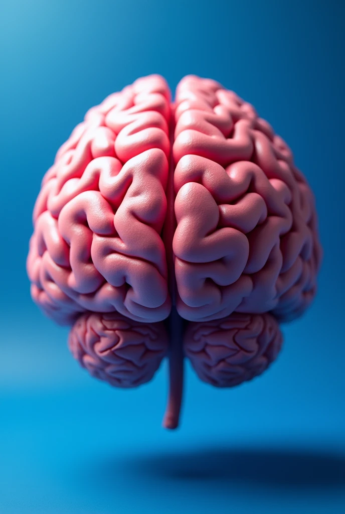Pink brain that looks real, not cartoonish, with a blue background