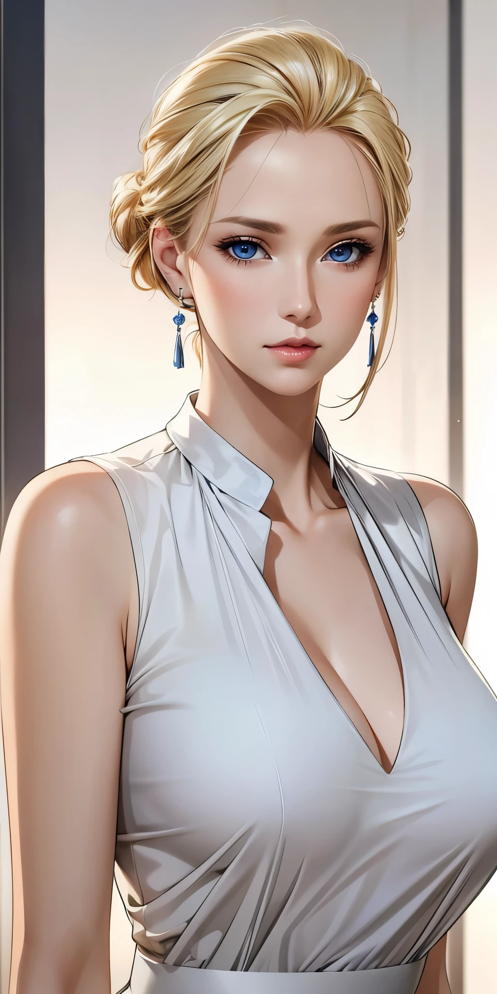 Elegant mature female, blonde hair, perfecteyes eyes, blue eyes, soft light, high quality, high detailed, 4k resolution, beautiful cg