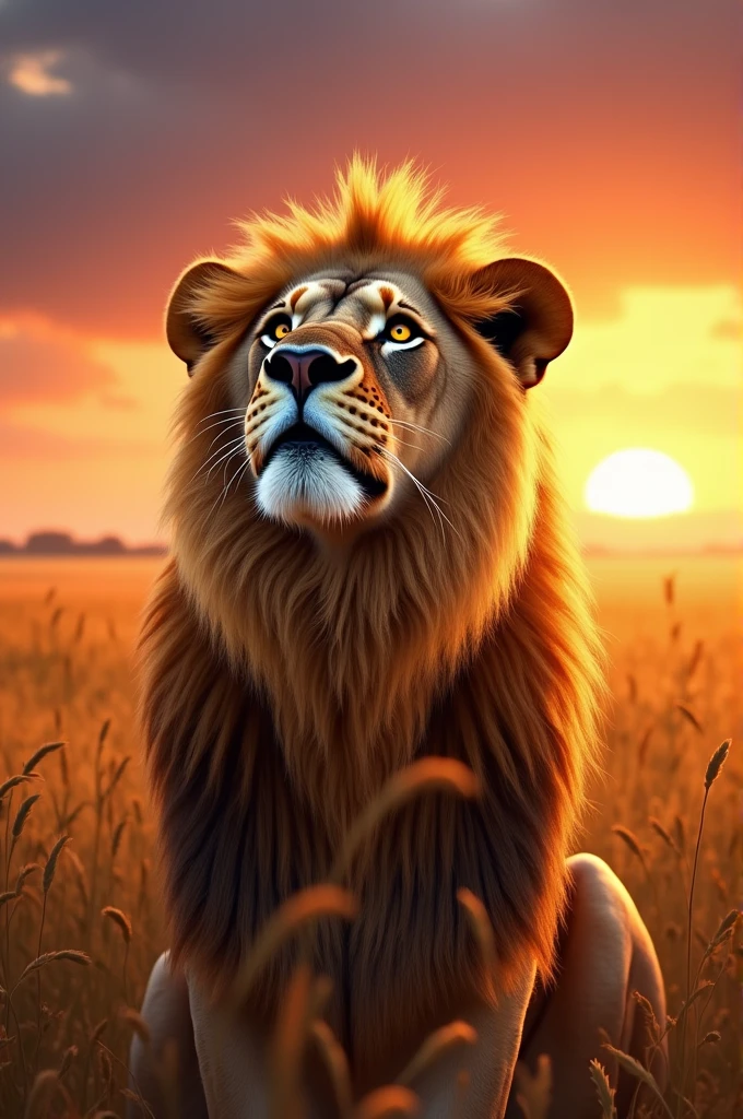 A lion looking up