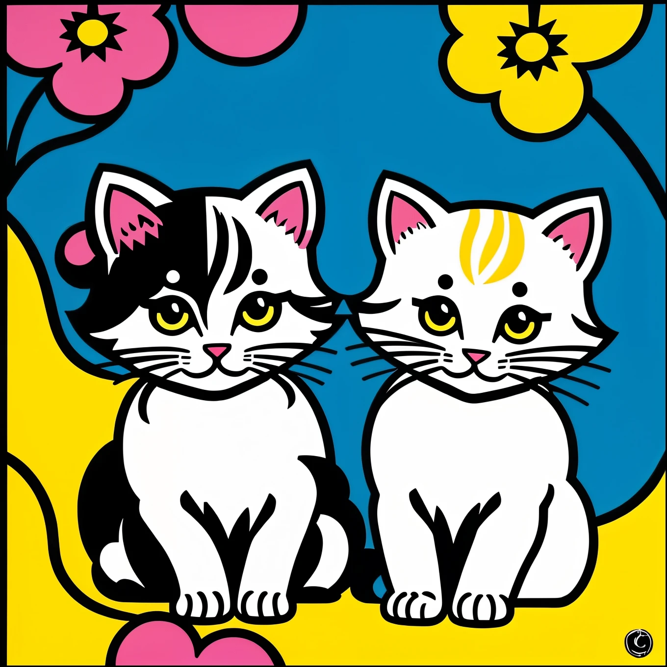 Two kittens and flowers, by Roy Lichtenstein, pop art