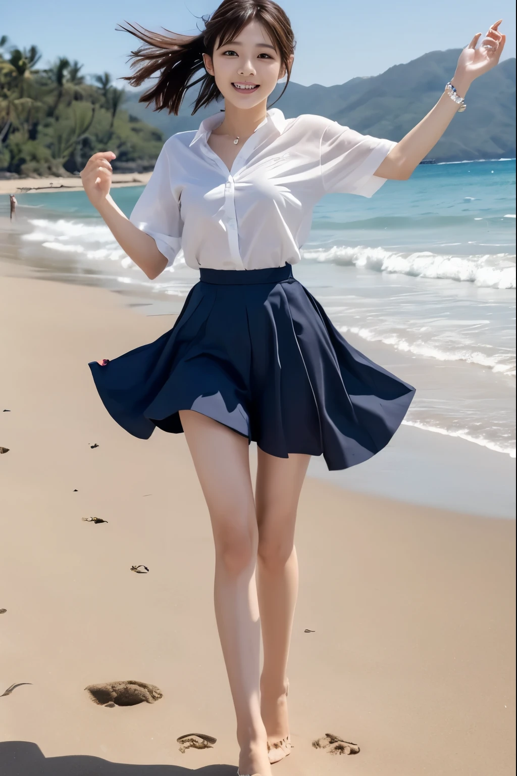 Cute Woman、whole body、On the Beach、dance