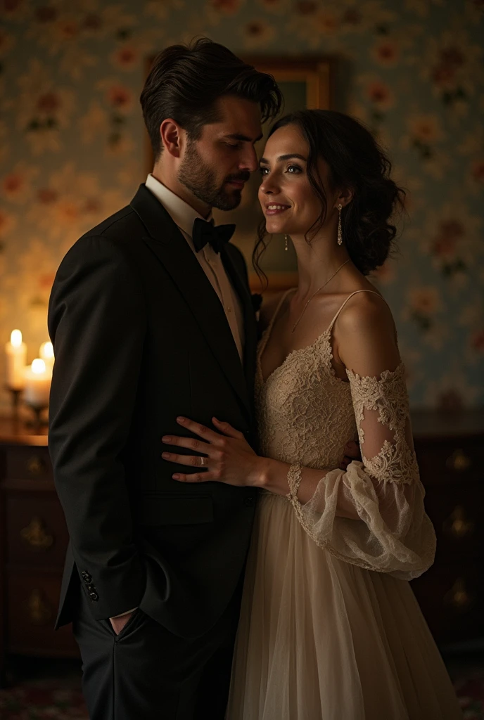 A man in a picture with his spouse whom he don't love