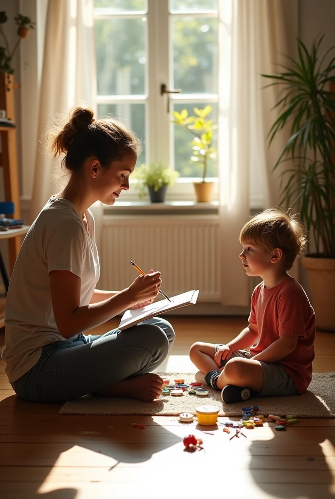 A women sketching a boy on canvas