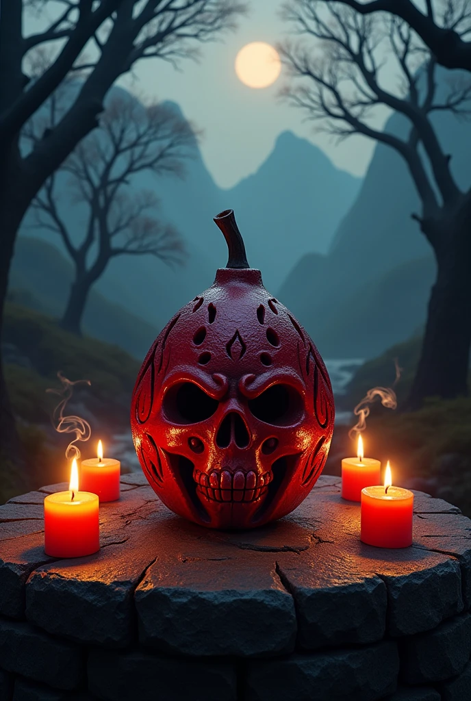 A one piece devil’s fruit to make appear the hell gates the fruit is dark red with skull head