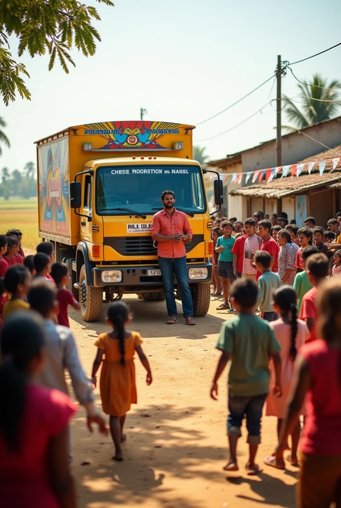 Branded vehicle Road show activity in rural
area with anchor and people are involving verios game's