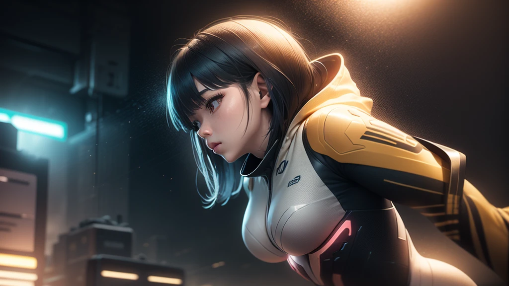 Digital Cities、Cyber City、Light and neon、ghost in the Shell、woman、One person、battle、Full Body Suit