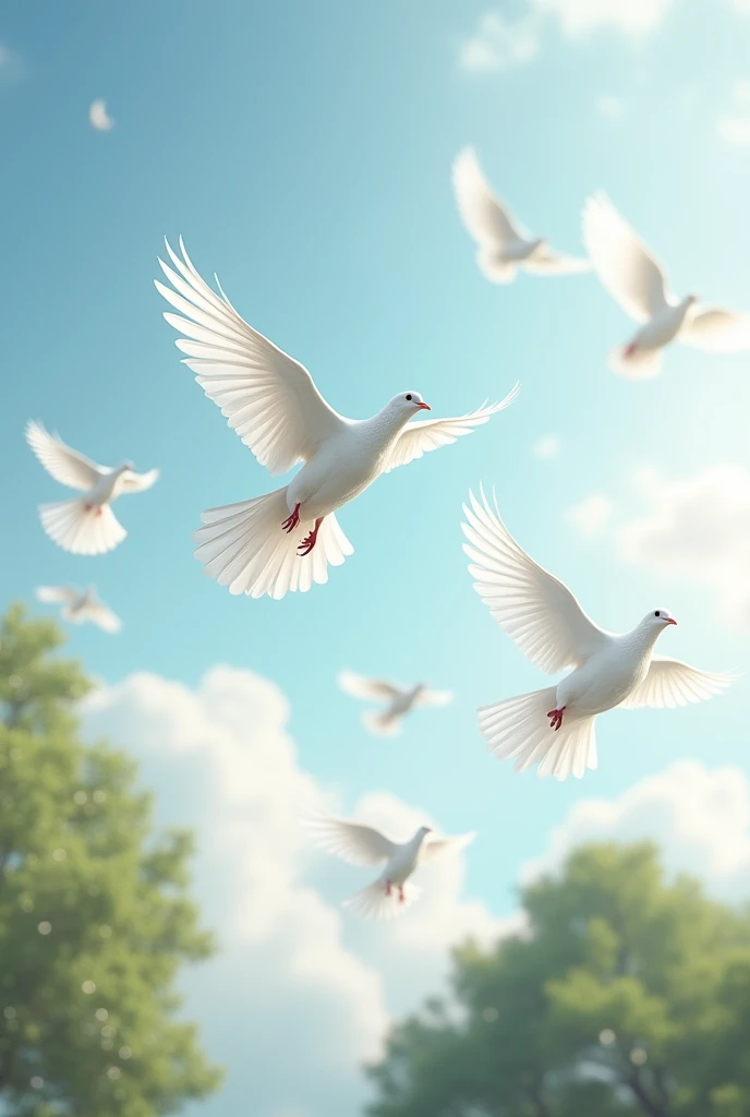 White doves flying
