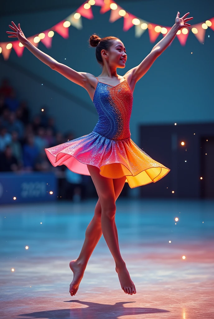 Hand-painted rhythmic gymnastics leotard with colorful paint