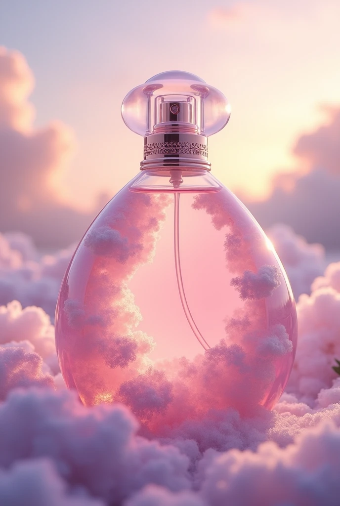 A pink luxry perfume with some cloud desighn