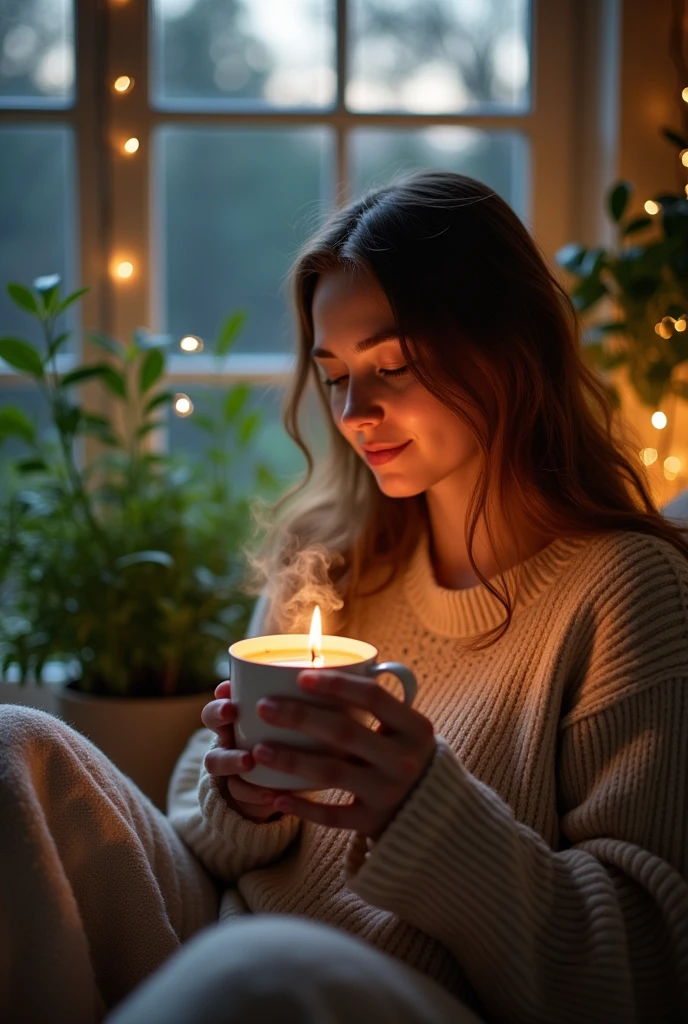 Person in the middle of the frame drinking hot tea