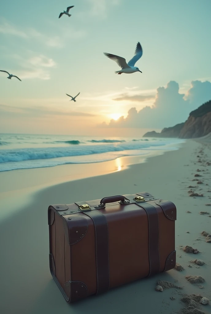 Suitcase on a deserted beach