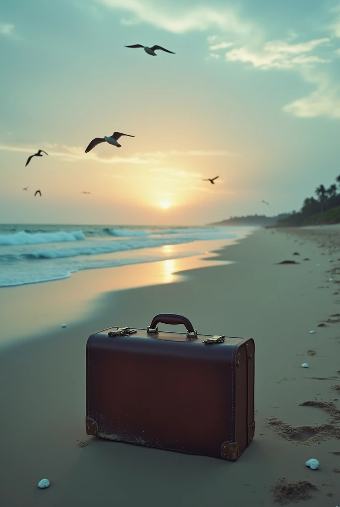Suitcase on a deserted beach