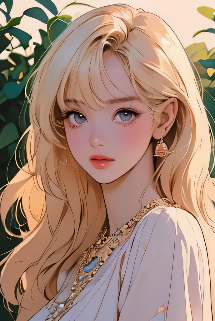 lalisa manoban, 1girl, beautiful detailed eyes, beautiful detailed lips, extremely detailed face and features, long eyelashes, blonde hair with bangs, cute, elegant, confident, solo, outdoor field, golden hour lighting, cinematic, highly detailed, photorealistic, 8k, masterpiece, vibrant colors, atmospheric, natural lighting