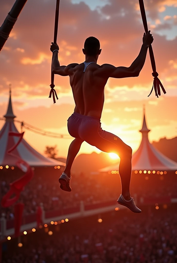 Cristiano Ronaldo flying on the trapeze