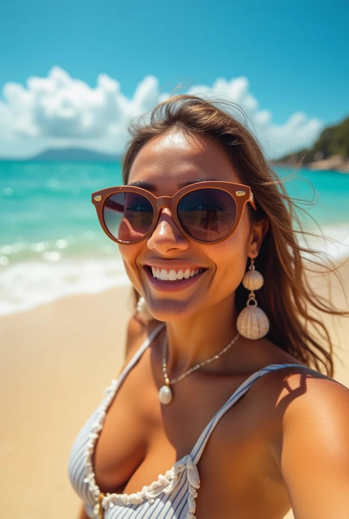 21 year old woman enjoying on the beach, highly realistic photo